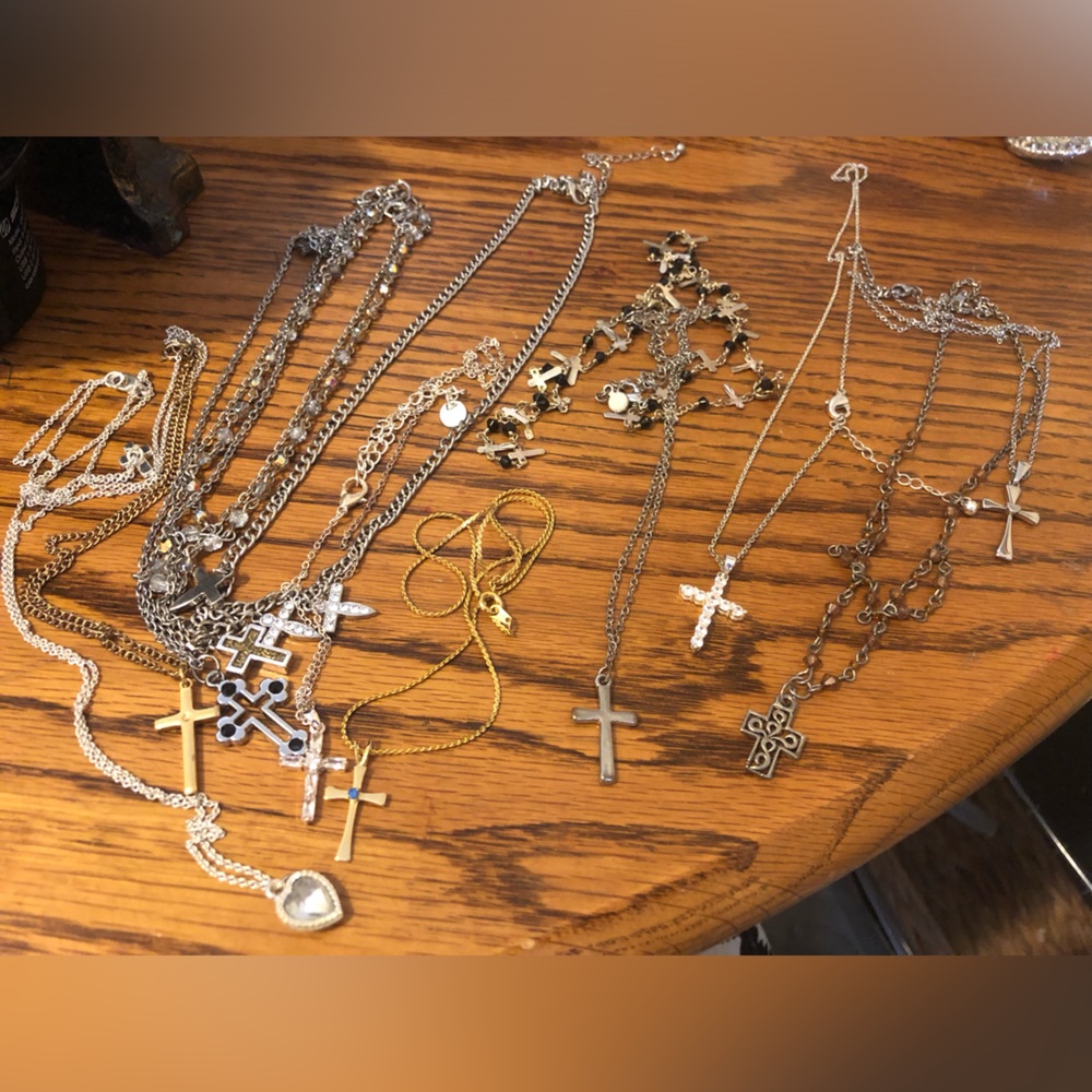 Vintage Religious Jewelry dentist small crosses 10+ bundle,